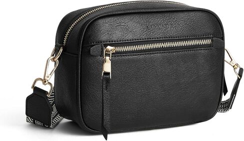 Small Crossbody Bag for Women Triple Pockets Vegan Leather Shoulder Camera Purse with Long Guitar Strap in Kuwait