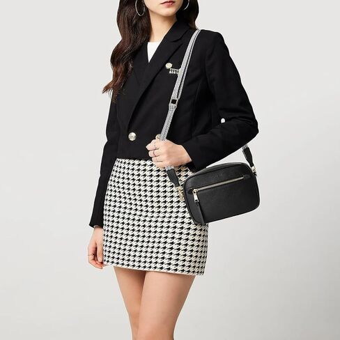 Small Crossbody Bag for Women Triple Pockets Vegan Leather Shoulder Camera Purse with Long Guitar Strap in Kuwait