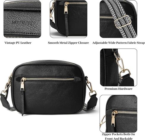Small Crossbody Bag for Women Triple Pockets Vegan Leather Shoulder Camera Purse with Long Guitar Strap in Kuwait