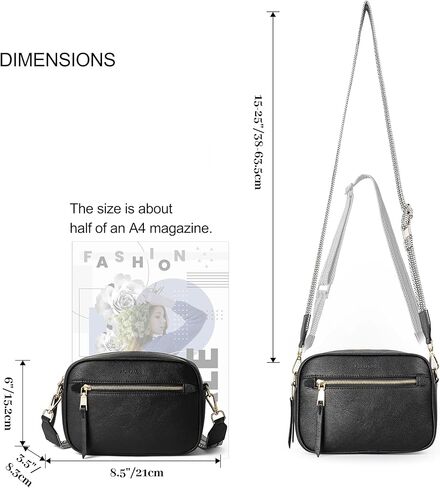 Small Crossbody Bag for Women Triple Pockets Vegan Leather Shoulder Camera Purse with Long Guitar Strap in Kuwait