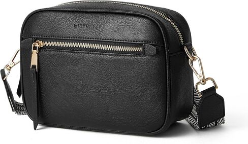 Small Crossbody Bag for Women Triple Pockets Vegan Leather Shoulder Camera Purse with Long Guitar Strap in Kuwait