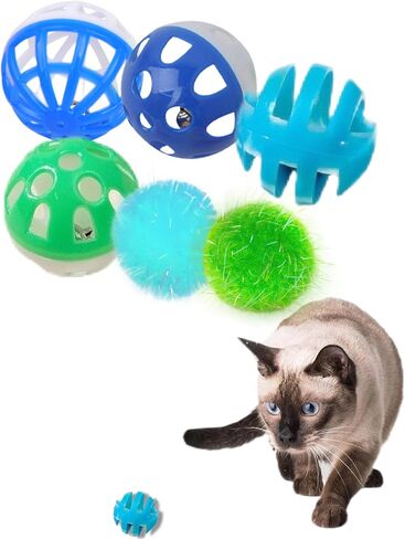 Assorted Cat Toys for Indoor Cats & Kittens - 26-Piece Set with 6 Bell Balls & 20 Reflective Balls for Safe Active Play & Mental Stimulation in Saudi Arabia