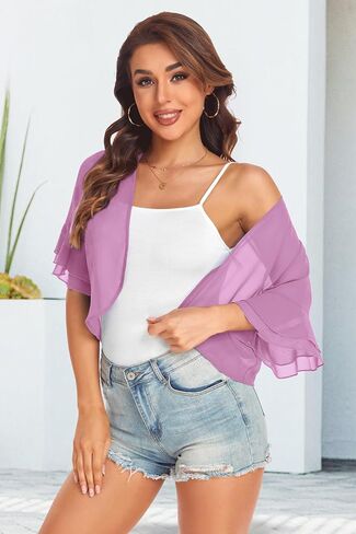 Women's Cardigan Bolero Shrug Ruffle Short Sleeve Open Front Loose Sheer Jackets for Tops in Kuwait