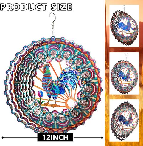 Wind Spinners Peacock Mandala Wind Spinner 3D Hanging Wind Sculpture Creates Mesmerizing Holographic Effect, Outdoor Garden Decor Kinetic Yard Art Decoration, Fun Mandala Gifts for Women Men in Saudi Arabia