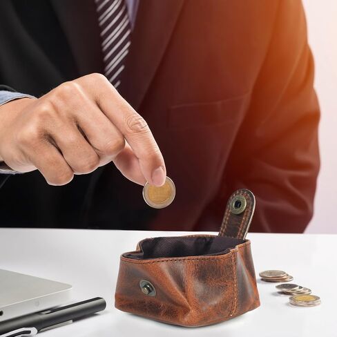 Leather Coin Pouch - Compact Change Holder and Mini Pocket Wallet for Men & Women (Brown) in Saudi Arabia