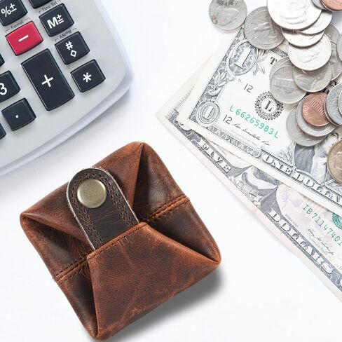Leather Coin Pouch - Compact Change Holder and Mini Pocket Wallet for Men & Women (Brown) in Saudi Arabia