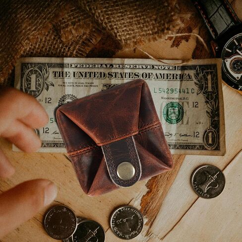 Leather Coin Pouch - Compact Change Holder and Mini Pocket Wallet for Men & Women (Brown) in Saudi Arabia