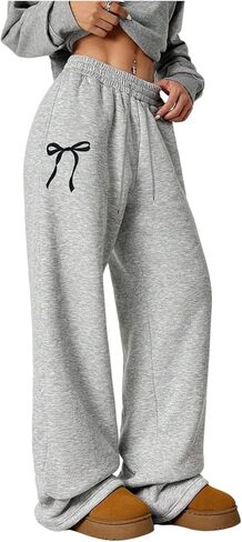SOLY HUX Women's Sweatpants Bow Graphic Drawstring Elastic Waist Wide Leg Pants with Pockets in Kuwait