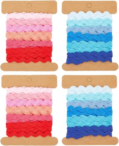 GORGECRAFT 24 Yards 4 Styles RIC Rac Ribbon 1/4 inch(7.5mm) Wave Zig Zag Bending Fringe Trim Woven Braided Fabric Sewing Lace for DIY Sewing Crafts Clothes Dress Embellishment Gift Wrapping in Saudi Arabia