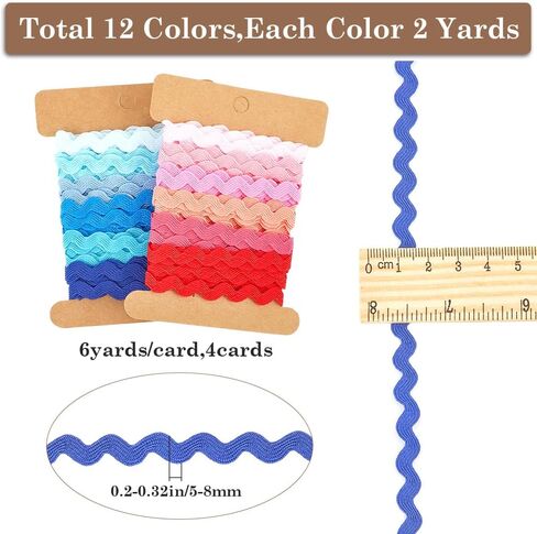GORGECRAFT 24 Yards 4 Styles RIC Rac Ribbon 1/4 inch(7.5mm) Wave Zig Zag Bending Fringe Trim Woven Braided Fabric Sewing Lace for DIY Sewing Crafts Clothes Dress Embellishment Gift Wrapping in Saudi Arabia