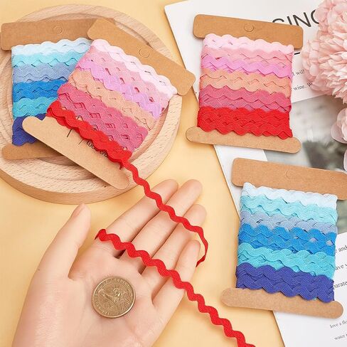 GORGECRAFT 24 Yards 4 Styles RIC Rac Ribbon 1/4 inch(7.5mm) Wave Zig Zag Bending Fringe Trim Woven Braided Fabric Sewing Lace for DIY Sewing Crafts Clothes Dress Embellishment Gift Wrapping in Saudi Arabia