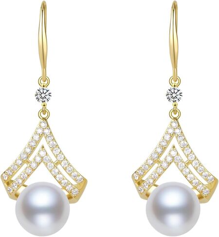 Pearl Earrings for Women, Dainty 14K Gold Plated/925 Sterling Silver Drop Pearls Dangle Earrings, Fashion Hypoallergenic Jewelry Gifts for Women in Saudi Arabia