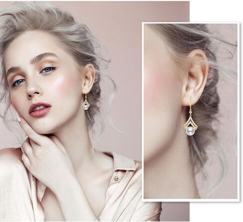 Pearl Earrings for Women, Dainty 14K Gold Plated/925 Sterling Silver Drop Pearls Dangle Earrings, Fashion Hypoallergenic Jewelry Gifts for Women in Saudi Arabia