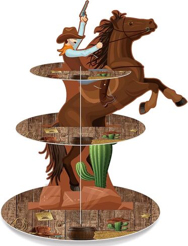 Zopeal Western Cowboy Cupcake Stand Party Decorations Western Theme Birthday Cupcake Holder Cowboy Theme Cake Holder Cowboy Birthday Dessert Stand for Wild West Baby Shower Birthday Party Supplies in Saudi Arabia