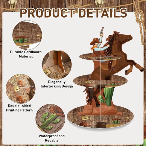 Zopeal Western Cowboy Cupcake Stand Party Decorations Western Theme Birthday Cupcake Holder Cowboy Theme Cake Holder Cowboy Birthday Dessert Stand for Wild West Baby Shower Birthday Party Supplies in Saudi Arabia