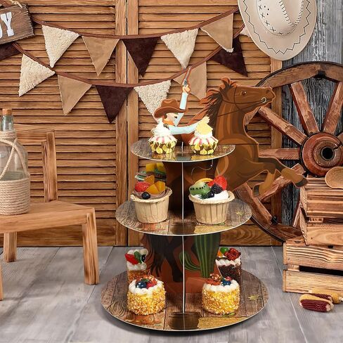Zopeal Western Cowboy Cupcake Stand Party Decorations Western Theme Birthday Cupcake Holder Cowboy Theme Cake Holder Cowboy Birthday Dessert Stand for Wild West Baby Shower Birthday Party Supplies in Saudi Arabia