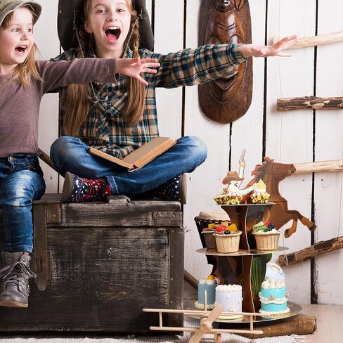 Zopeal Western Cowboy Cupcake Stand Party Decorations Western Theme Birthday Cupcake Holder Cowboy Theme Cake Holder Cowboy Birthday Dessert Stand for Wild West Baby Shower Birthday Party Supplies in Saudi Arabia