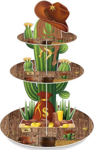 Zopeal Western Cowboy Cupcake Stand Party Decorations Western Theme Birthday Cupcake Holder Cowboy Theme Cake Holder Cowboy Birthday Dessert Stand for Wild West Baby Shower Birthday Party Supplies in Saudi Arabia
