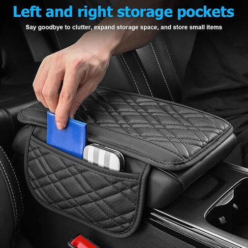 Mandark Car Center Console Cover, 2PCS Leather Vehicle Arm Rest Cushion with 2 Storage Bags, Automotive Armrest Interior Seat Box Pad Accessories, Universal for SUV, Sedan, Truck (Black) in Saudi Arabia