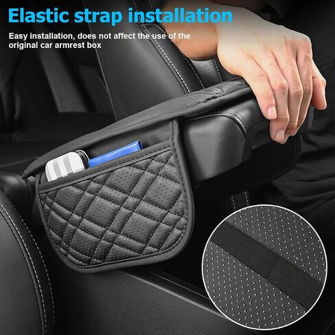 Mandark Car Center Console Cover, 2PCS Leather Vehicle Arm Rest Cushion with 2 Storage Bags, Automotive Armrest Interior Seat Box Pad Accessories, Universal for SUV, Sedan, Truck (Black) in Saudi Arabia