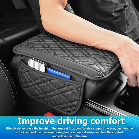 Mandark Car Center Console Cover, 2PCS Leather Vehicle Arm Rest Cushion with 2 Storage Bags, Automotive Armrest Interior Seat Box Pad Accessories, Universal for SUV, Sedan, Truck (Black) in Saudi Arabia