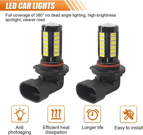 2PCS H11 Car LED Fog Light Bulbs, 12V 1500 Lumen Bright Anti-fog Lights, 5630 33-SMD Plug and Play Power LED Bulbs, Universal 6500K DRL Replacement for Car Truck SUV (H8/H11) in Kuwait