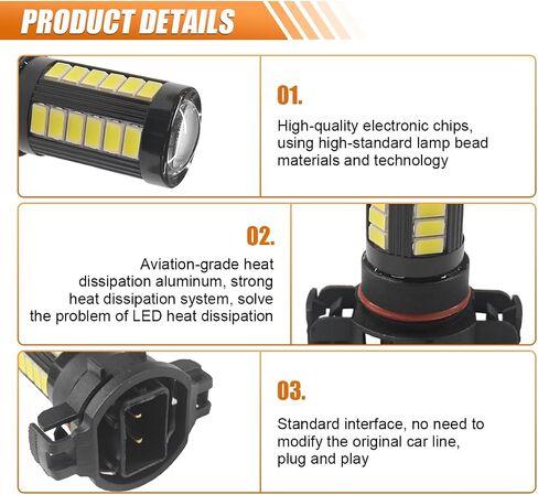 2PCS H11 Car LED Fog Light Bulbs, 12V 1500 Lumen Bright Anti-fog Lights, 5630 33-SMD Plug and Play Power LED Bulbs, Universal 6500K DRL Replacement for Car Truck SUV (H8/H11) in Kuwait