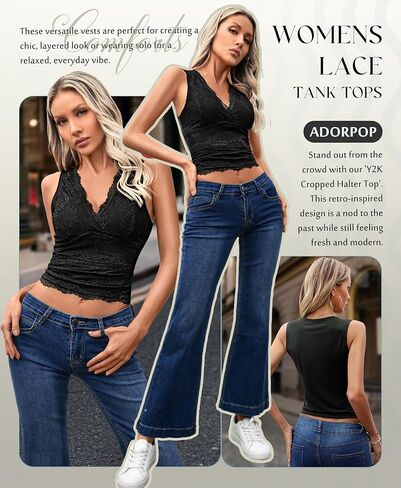 Womens Lace Tank Tops - V Neck Camisole Sleeveless Sexy Going Out Y2K Cropped Halter Vest Top in Kuwait