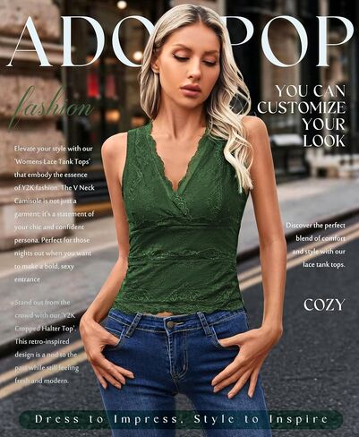Womens Lace Tank Tops - V Neck Camisole Sleeveless Sexy Going Out Y2K Cropped Halter Vest Top in Saudi Arabia