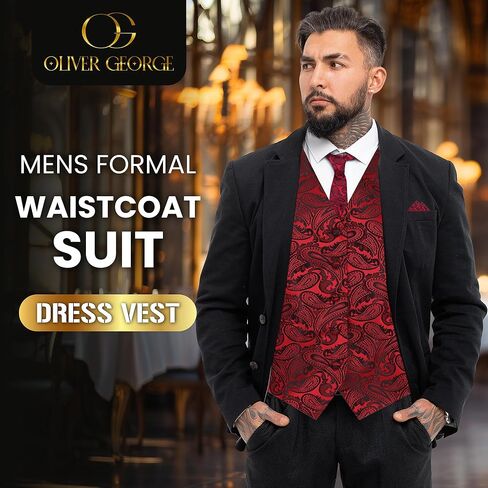 أوليفر جورج مينس 3pc بدلة صدرية رسمية فستان فستان الأزهار بيزلي ونيكتي جيب مربع مجموعة الزفاف in Kuwait