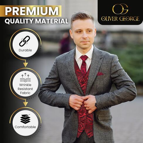 أوليفر جورج مينس 3pc بدلة صدرية رسمية فستان فستان الأزهار بيزلي ونيكتي جيب مربع مجموعة الزفاف in Kuwait