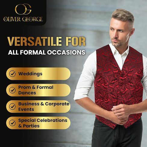 أوليفر جورج مينس 3pc بدلة صدرية رسمية فستان فستان الأزهار بيزلي ونيكتي جيب مربع مجموعة الزفاف in Kuwait