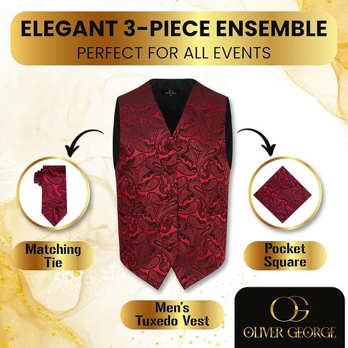 أوليفر جورج مينس 3pc بدلة صدرية رسمية فستان فستان الأزهار بيزلي ونيكتي جيب مربع مجموعة الزفاف in Kuwait