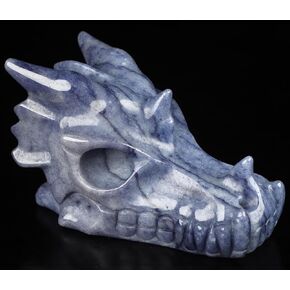 5.0" Blue Aragonite Hand Carved Crystal Dragon Head Skull Sculpture, Crystal Healing.2755