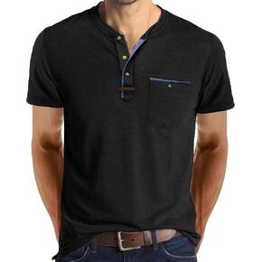 Mens Casual Henley Shirts Short Sleeve Button Down Classic Summer T-Shirt with Pocket