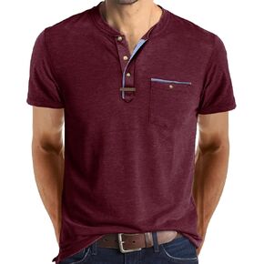 Mens Casual Henley Shirts Short Sleeve Button Down Classic Summer T-Shirt with Pocket in Saudi Arabia