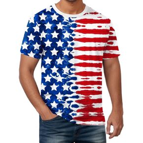 Arvilhill Men's American Flag Shirt 4th of July Short Sleeve T-Shirt Patriotic Tie Dye Tee Shirt (S-3XL)