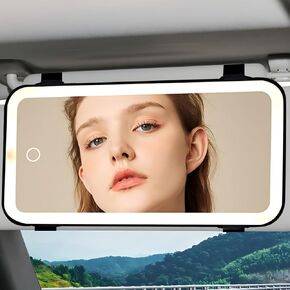 SEAMETAL Car Sun Visor Vanity Mirror Natural Light Simulation 3 Light Modes Stepless Dimming, Dimmable Touch Screen Universal Fit Car Truck SUV（Black）