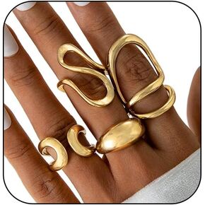 INENIMARTJ Chunky Gold Rings for Women Non Tarnish,14K Gold Plated Stacking Knuckle Rings Sets Vintage Stackable Finger Midi Ring Prom Jewelry Accessories