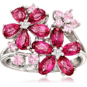 Ross-Simons 3.23 CT. T.W. خاتم زهرة متعددة الحجر مع الماس في الفضة الاسترليني