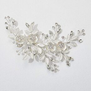 SWEETV Light Rose Gold Wedding Clip Rhinestone Bridal Comb Barrette - Handmade Flower Clip Head Pieces for Women