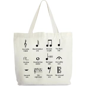 Music Tote for Women, Canvas Bag With Notes, Teacher Appreciation Gift, Piano Themed Library Book Tote, Aesthetic Shoulder Bag for Musician Lover -72
