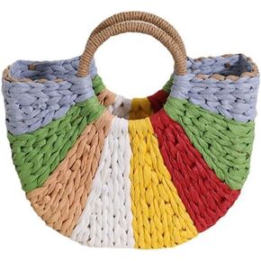 Bohemian Straw Bag,Tote Handmade Bag Hand-woven Women Handbags for Retro Summer Vacation Beach Travel Daily Matching 104