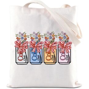 JNIAP Coquette Tote Bag - Pink Bow, Wild Flowers Grocery Bag, Soda Drinks Lover Gift
