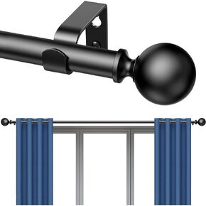 Curtain Rods 84-160 Inch, 170-inch Rod, Adjustable Length Heavy Duty Decorative Finials Diameter 7/8 inch,13 ft, Black