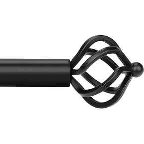 Curtain Rods for Windows 30 to 51 Inches, Matte Black Decorative Curtain Rods, 1 Inch Diameter Heavy Duty Adjustable Curtain Rod for Sliding Glass Door, Twisted Cage Finial, 1 Pack