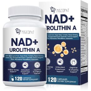 NAD Supplement for Women Men with Urolithin A, Resveratrol, PQQ, Alpha Lipoic Acid, Quercetin | NAD+ Supplement for Anti Aging, Energy, Antioxidant, Metabolism Support, 120 Capsules