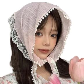 Sisadodo Lace Hair Bandanas for Women Hair Scarves Kerchief for Women's Girl Fashion Headscarf Headband French Triangle Head Scarf Hair Accessories Decoration for Women Girls Small Scarf Off White