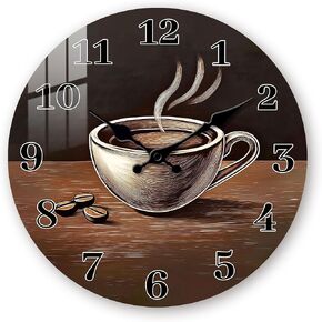 Wooden Clocks for Walls 10 inch - Coffee Cup Wall Clock Battery Operated - Rustic Wall Clocks Silent Non Ticking for Kitchen Office Bedroom Living Room Decor