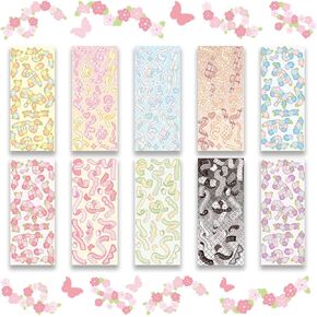 12 Sheets Korean Deco Stickers Set, DIY Colorful Glitter Self Adhesive Stickers with Ribbon Flower Style, Kpop Potocard Korean Stickers, Cute Stickers for Scrapbook Card DIY Craft Kids (Flower-12PCS)